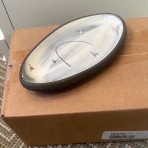 Sundance C Stars & Letters Handmafe Oval Stoneware Jewelry Tray Trinket Dish NWT